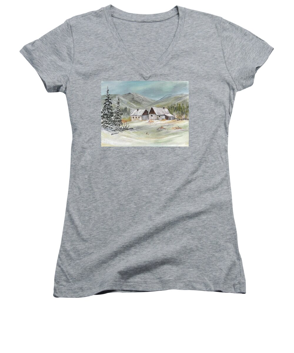 Winter Landscape Women's V-Neck featuring the painting Winter, Winter, Winter by Dorothy Maier