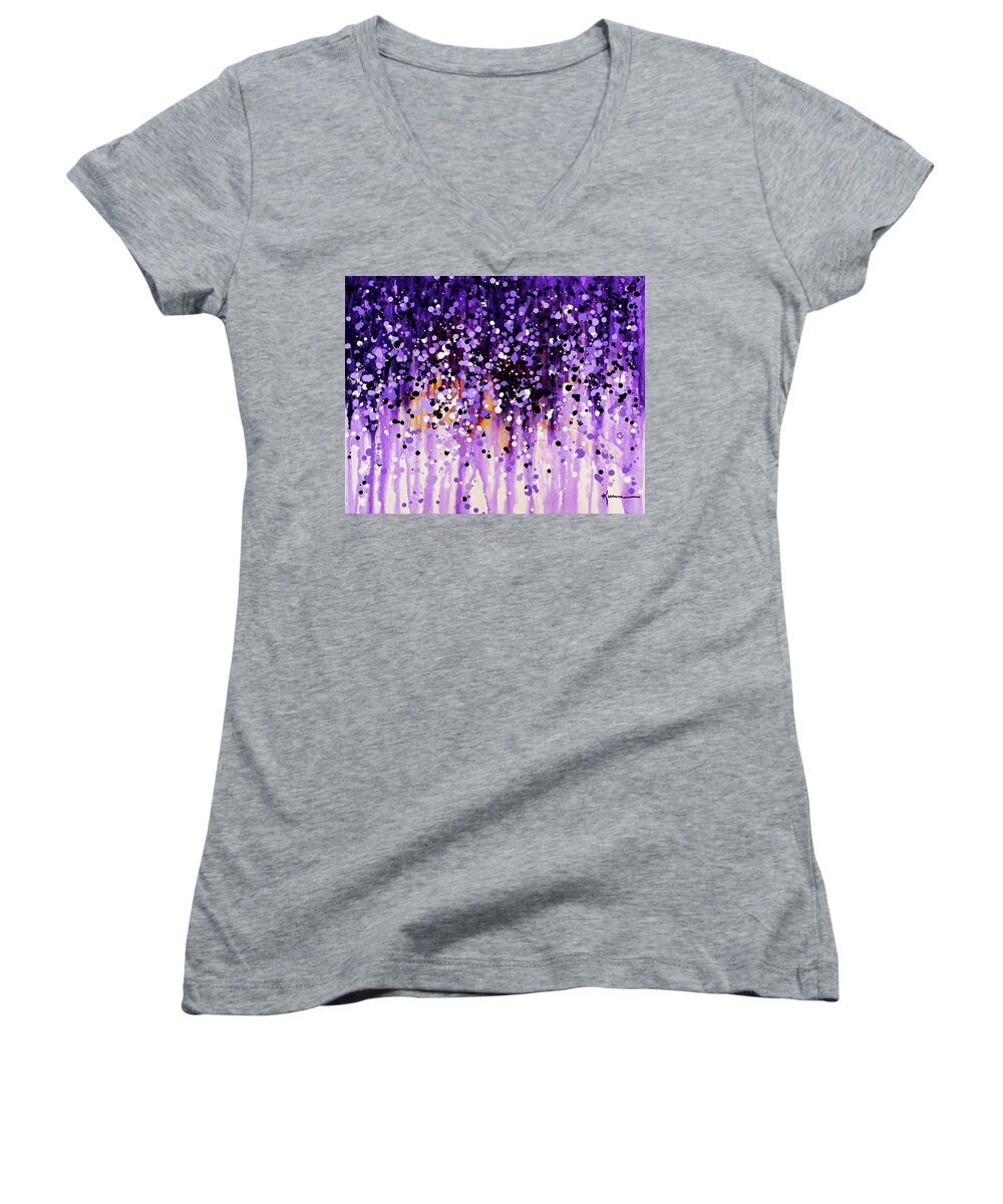 Floral Women's V-Neck featuring the painting Wisteria by Kume Bryant