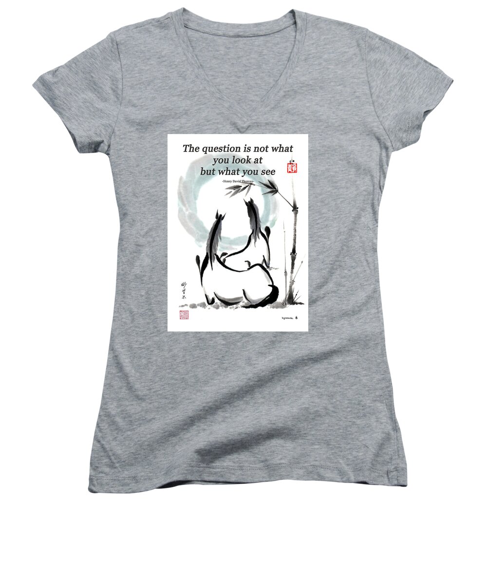 Chinese Brush Painting Women's V-Neck featuring the painting Zen Horses Into the Vortex with quote by Bill Searle