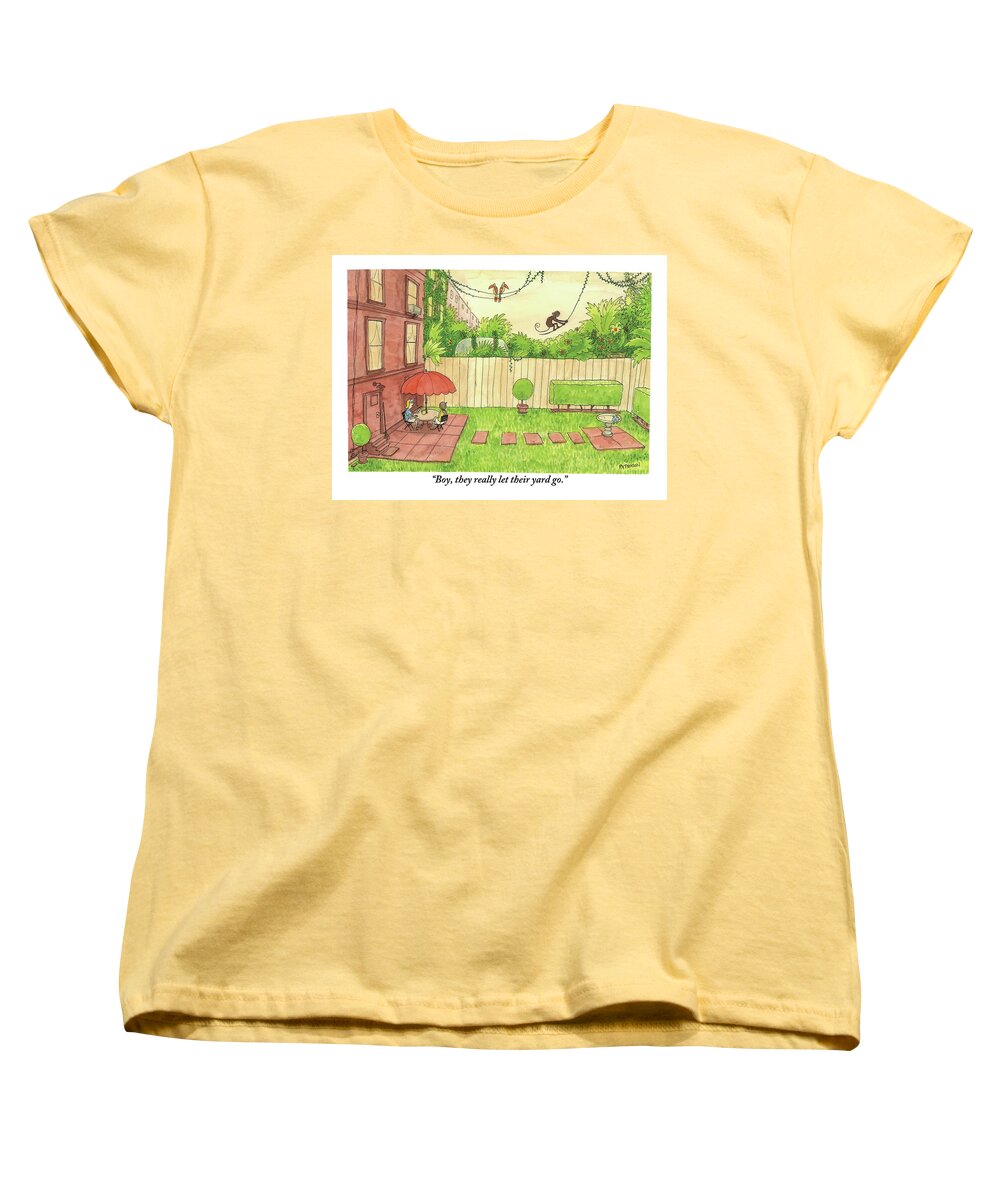 Rain Forests Women's T-Shirt (Standard Fit) featuring the drawing Two People Sitting On Their Back Patio by Jason Patterson