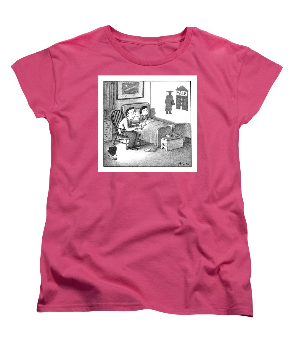 College Women's T-Shirt (Standard Fit) featuring the drawing Yale Shadow by Harry Bliss