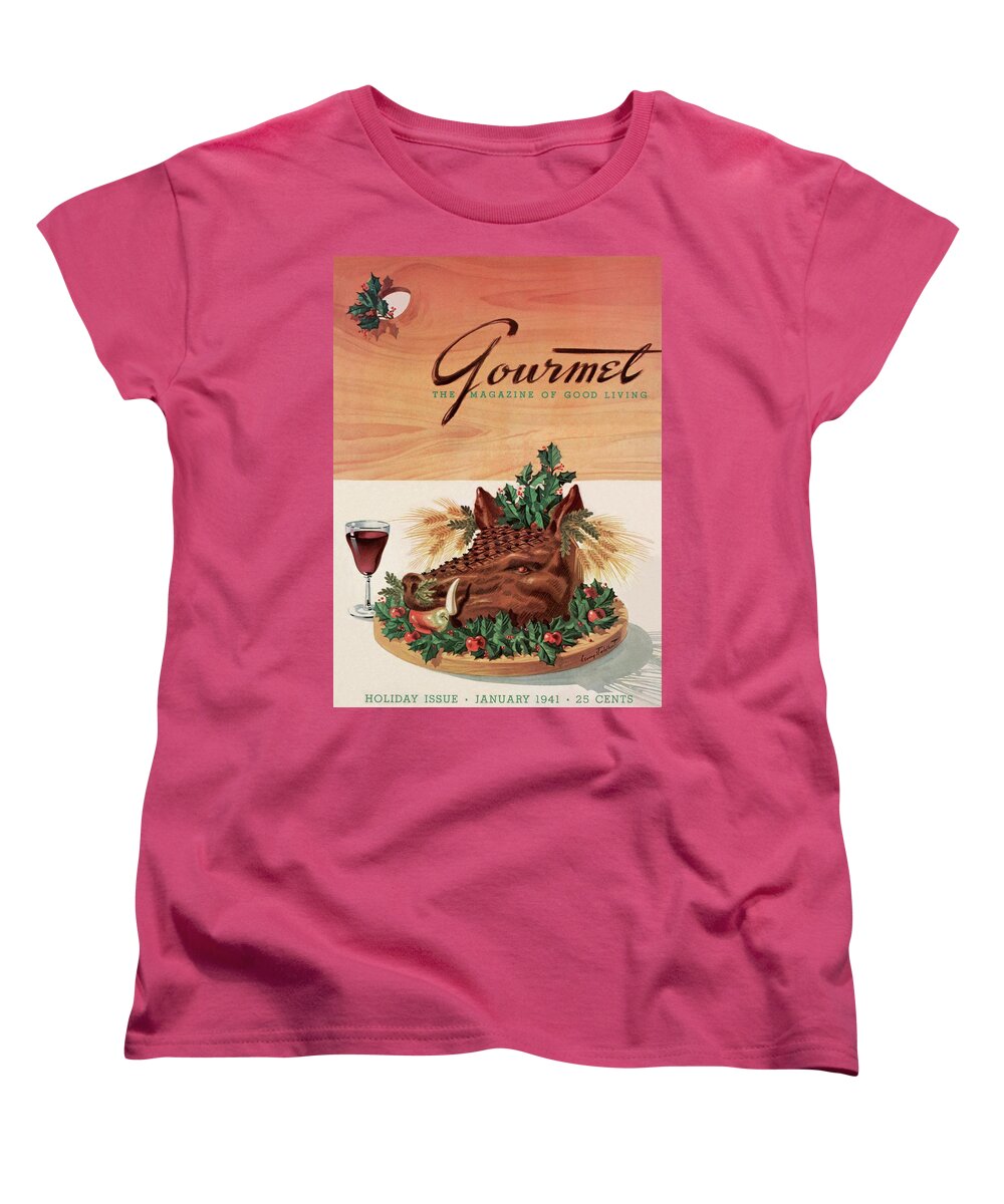 Fashion Women's T-Shirt (Standard Fit) featuring the photograph Gourmet Cover Featuring A Boar's Head by Henry Stahlhut