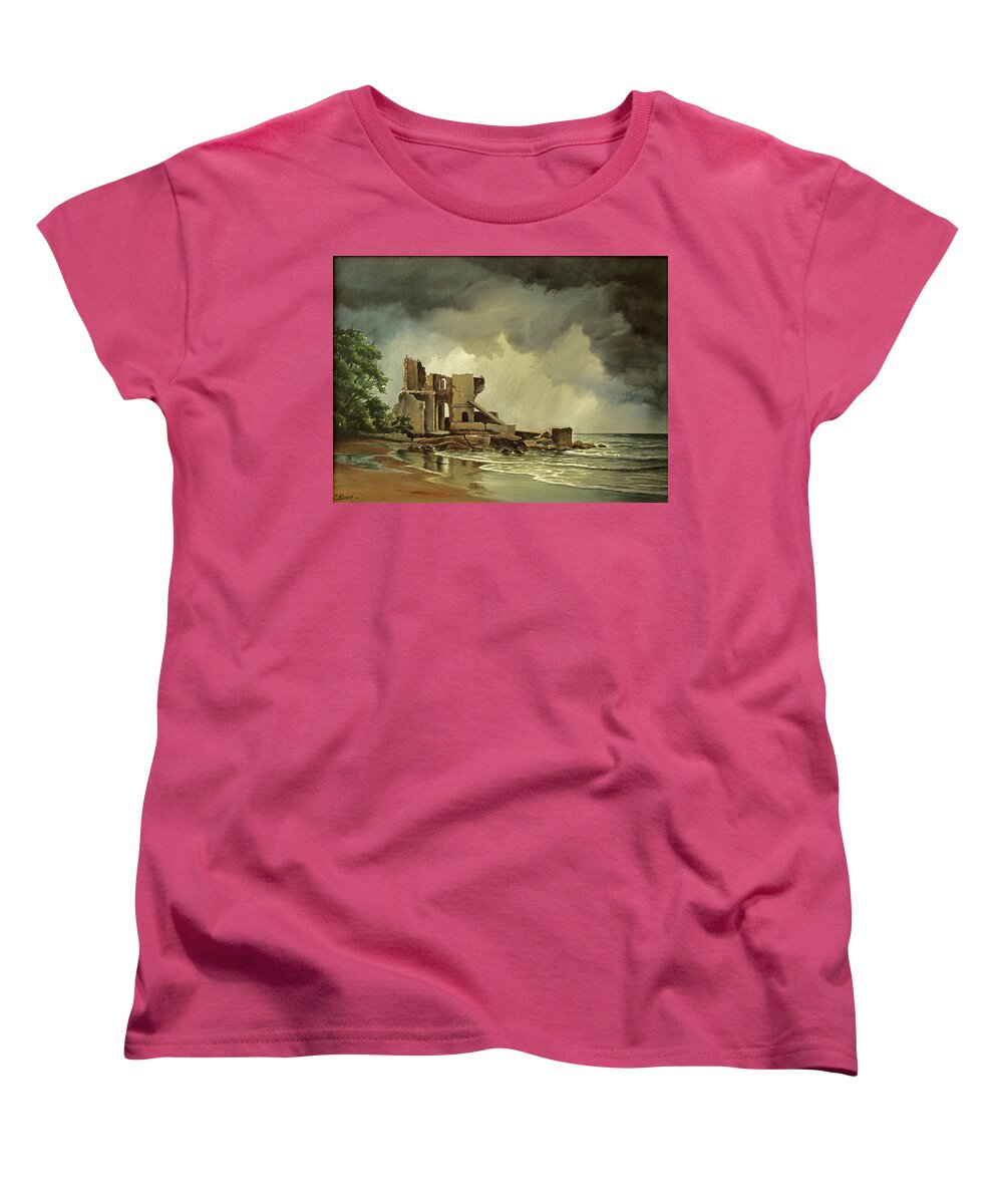 Landscape Women's T-Shirt (Standard Fit) featuring the painting Ruins near Kenosha by Paul Krapf