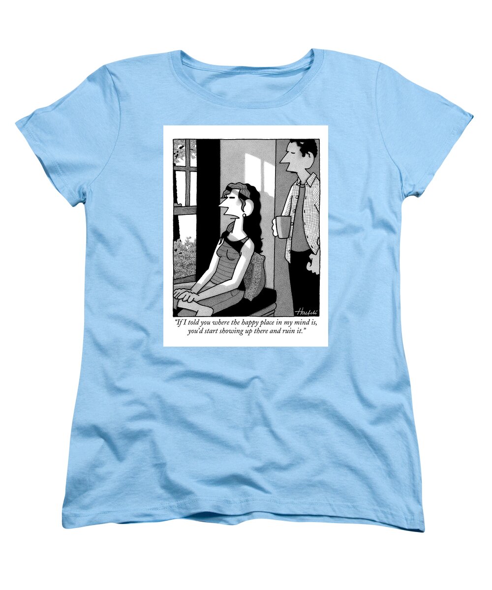 Meditation Women's T-Shirt (Standard Fit) featuring the drawing A Woman Gazes Out Of A Window And Speaks by William Haefeli