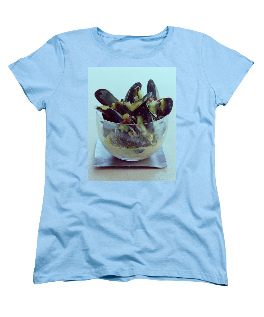 Cooking Women's T-Shirt (Standard Fit) featuring the photograph Mussels In Broth by Romulo Yanes