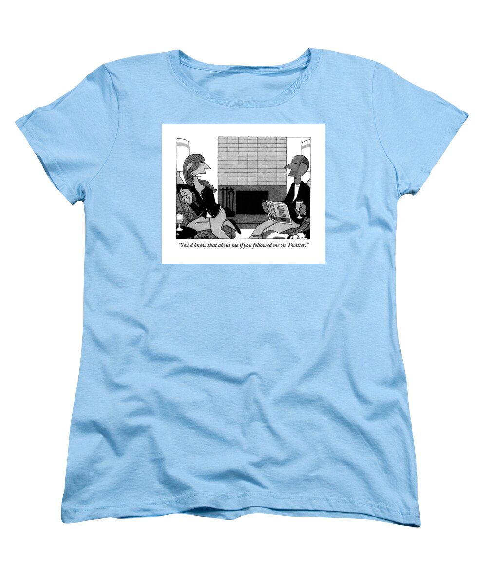 Couples Women's T-Shirt (Standard Fit) featuring the drawing Woman On Couch Says To Man Who Is Reading by William Haefeli