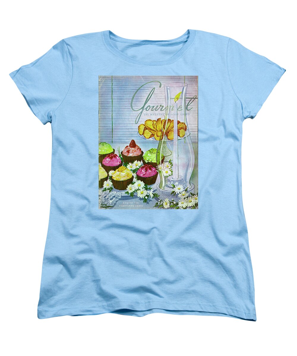 Illustration Women's T-Shirt (Standard Fit) featuring the photograph Cupcakes And Gaufrettes Beside A Candle by Henry Stahlhut