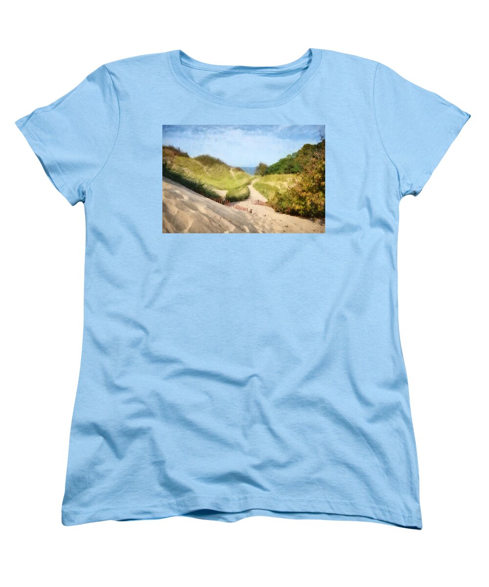 Dunes Women's T-Shirt (Standard Fit) featuring the photograph Lake Michigan Coastal Dune Path by Michelle Calkins