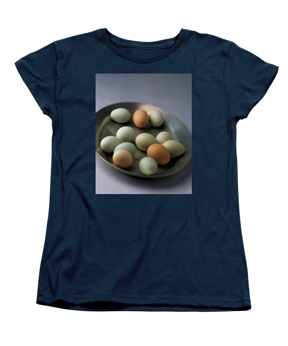 Cookingeggsstill Lifenobodyegganimalsbowlselective Focusrawfood #condenastgourmetphotograph April 1st 2001 Women's T-Shirt (Standard Fit) featuring the photograph A Bowl Of Eggs by Romulo Yanes