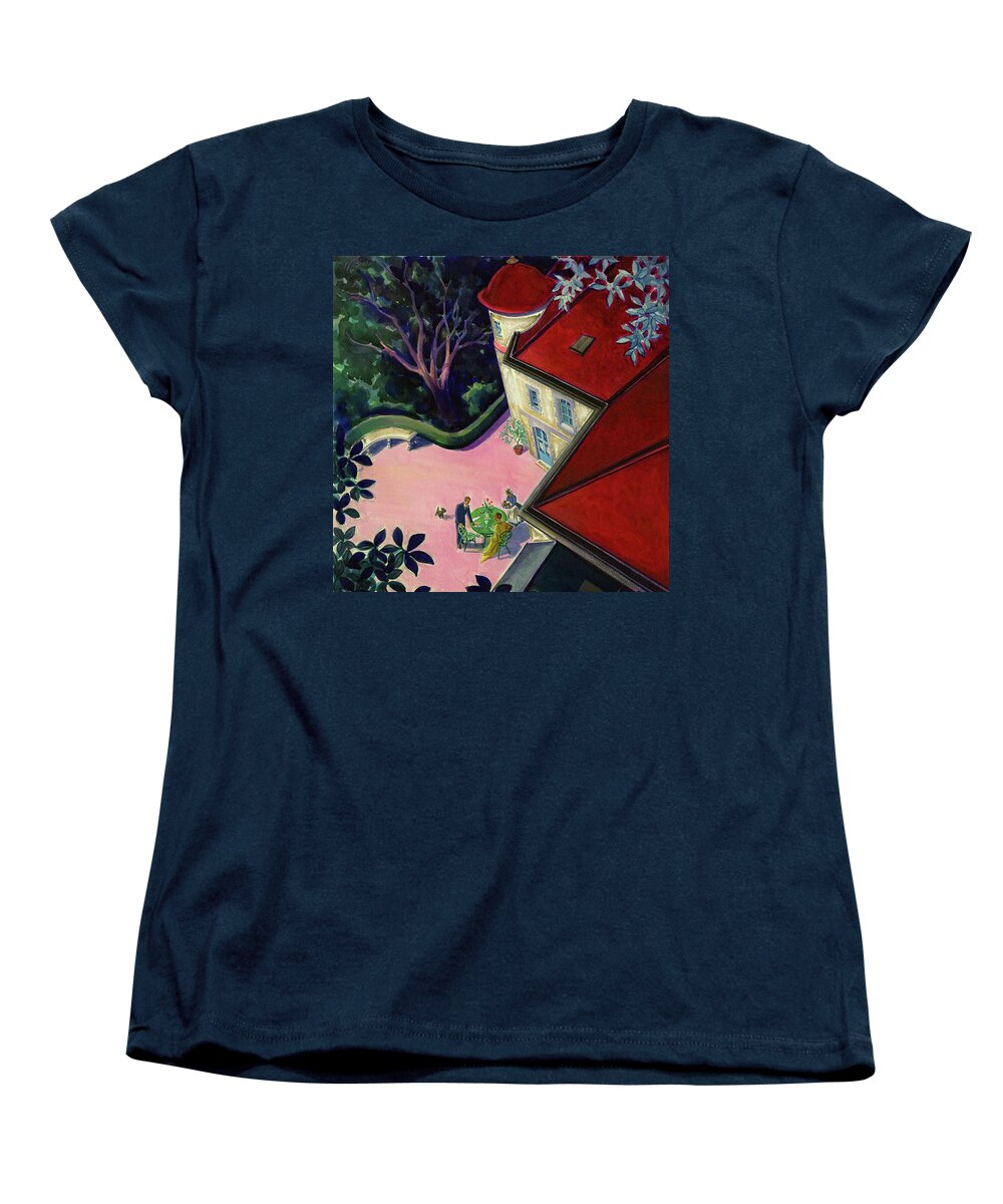 Exterior Women's T-Shirt (Standard Fit) featuring the digital art Painting Of A House With A Patio by Walter Buehr