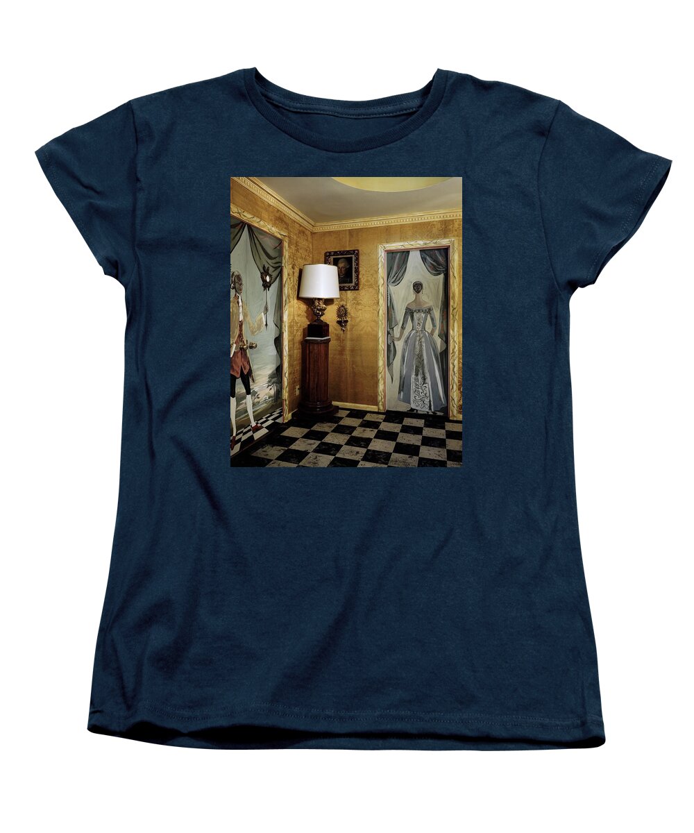 Indoors Women's T-Shirt (Standard Fit) featuring the photograph Paintings On The Walls Of Tony Duquette's House by Shirley C. Burden