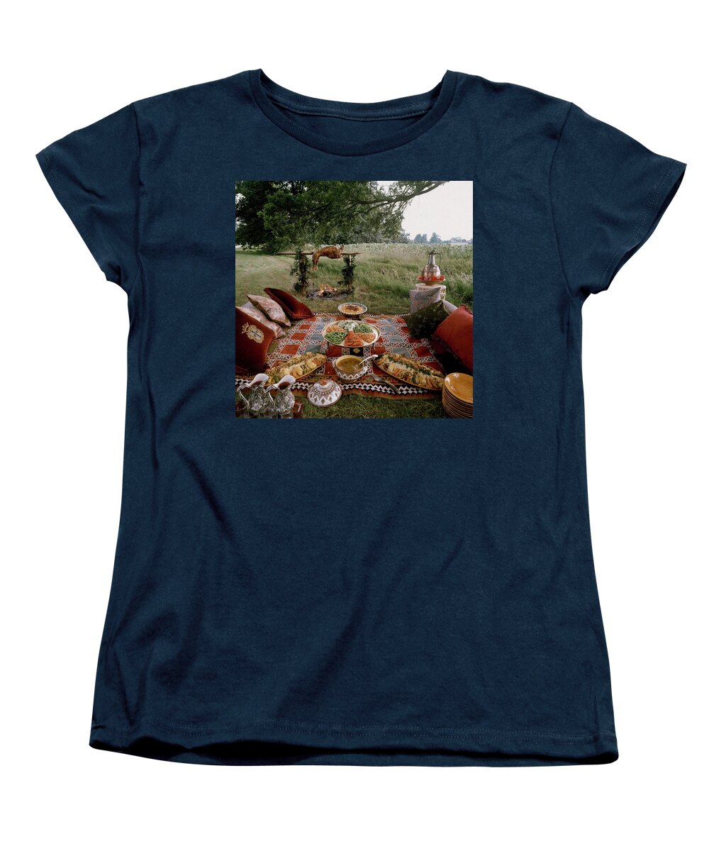 Exterior Women's T-Shirt (Standard Fit) featuring the photograph Robert Carrier's Moroccan Picnic In A Field by David Massey