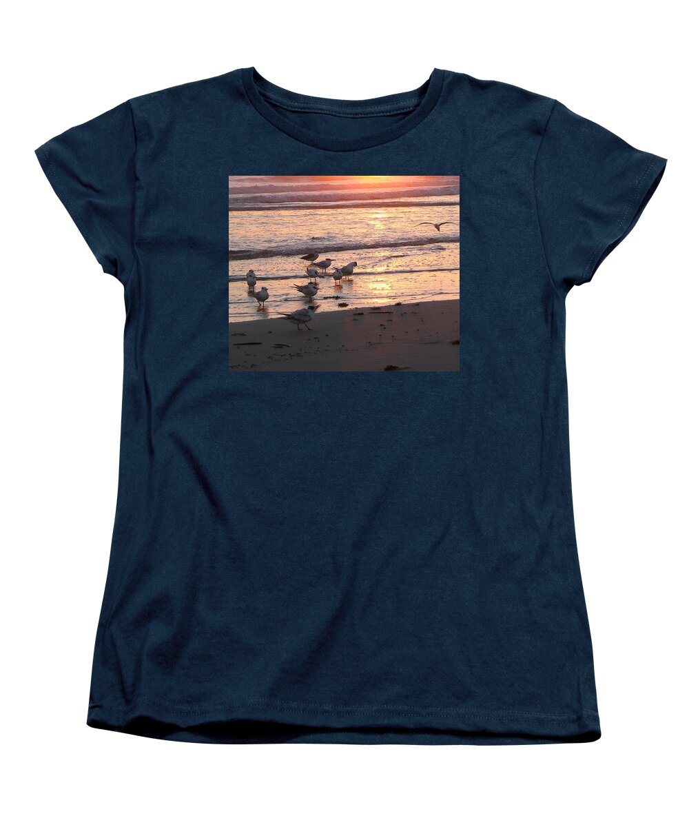 Beach Prints Women's T-Shirt (Standard Fit) featuring the photograph Terns At Sunrise 10-12-14 Julianne Felton by Julianne Felton