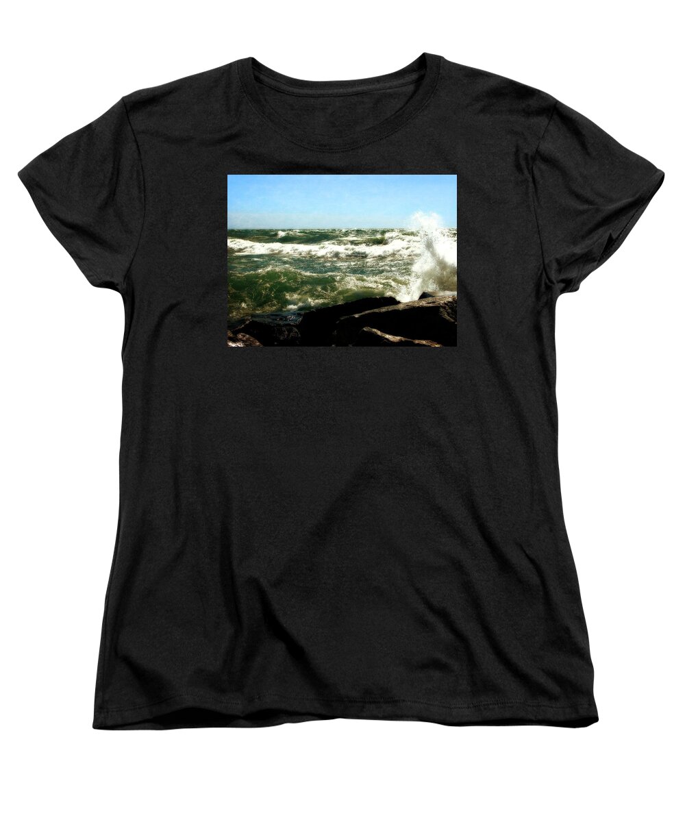 Lakes Women's T-Shirt (Standard Fit) featuring the photograph Lake Michigan in an Angry Mood by Michelle Calkins