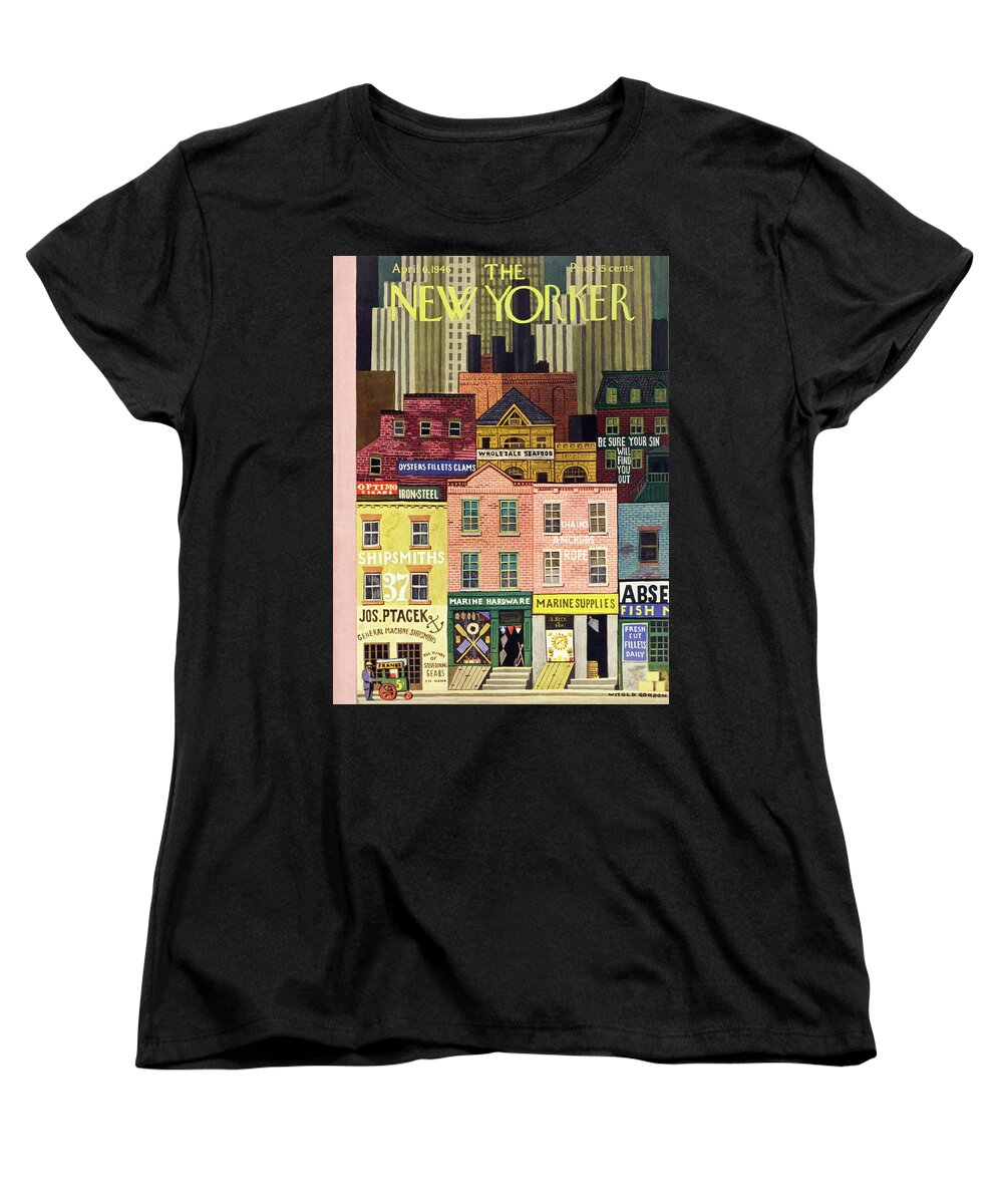 Illustration Women's T-Shirt (Standard Fit) featuring the painting New Yorker April 6 1946 by Witold Gordon