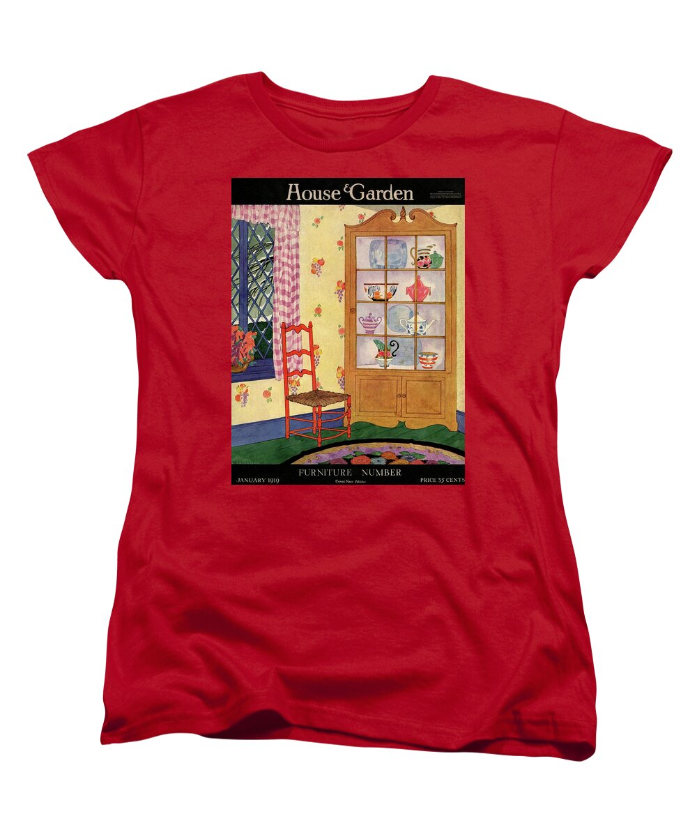 Illustration Women's T-Shirt (Standard Fit) featuring the photograph A House And Garden Cover Of A Chair By A Cabinet by Helen Dryden