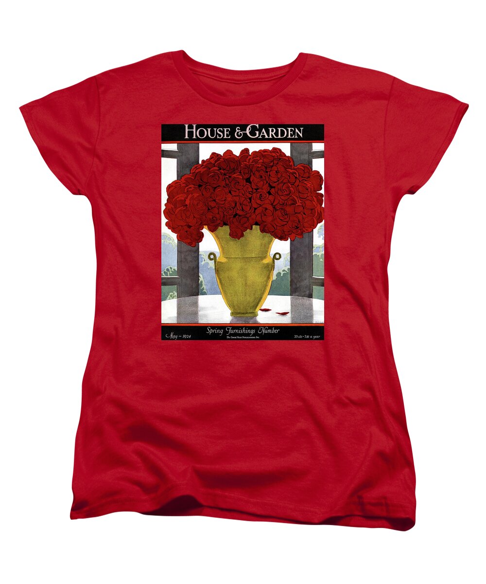 House And Garden Women's T-Shirt (Standard Fit) featuring the photograph A Vase With Red Roses by Andre E Marty