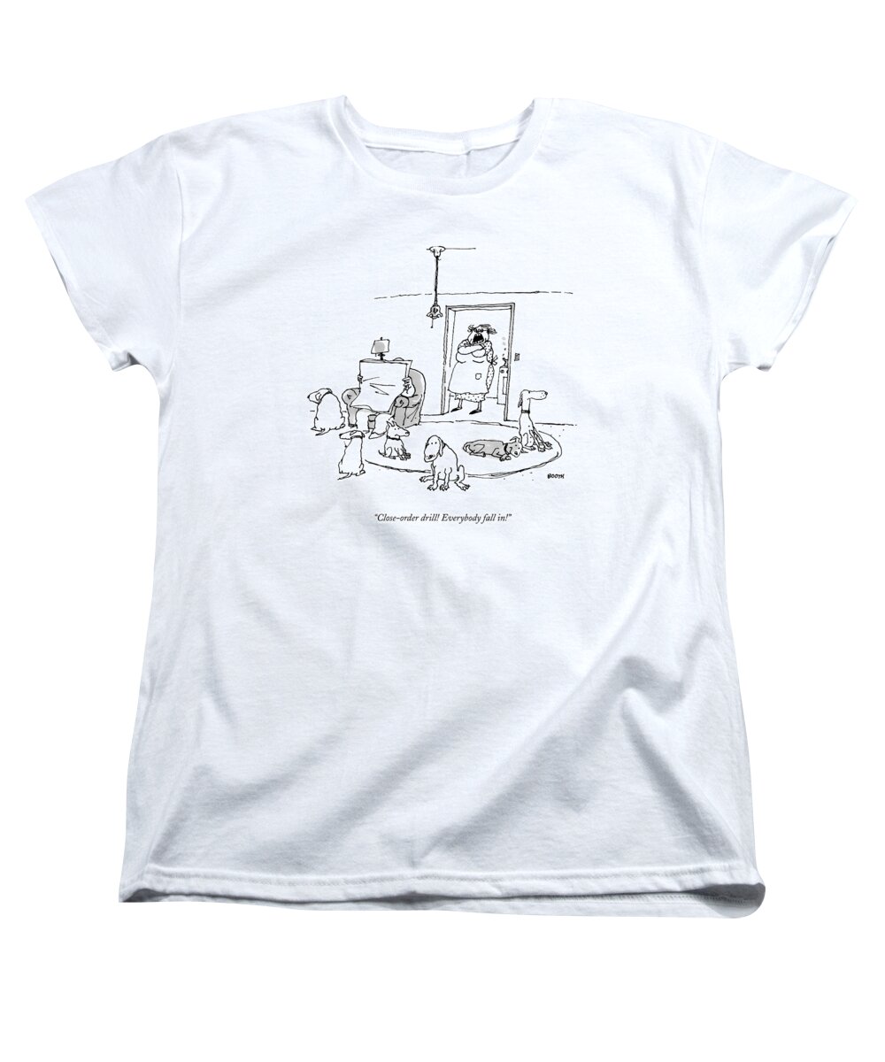 Close Order Drill Women's T-Shirt (Standard Fit) featuring the drawing Close-order Drill! Everybody Fall In! by George Booth