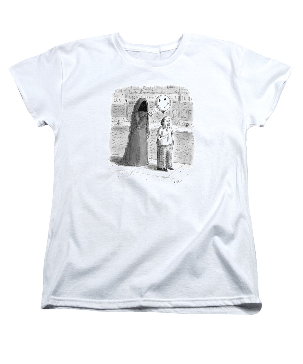 Grim Reaper Women's T-Shirt (Standard Fit) featuring the drawing New Yorker September 26th, 2016 by Roz Chast
