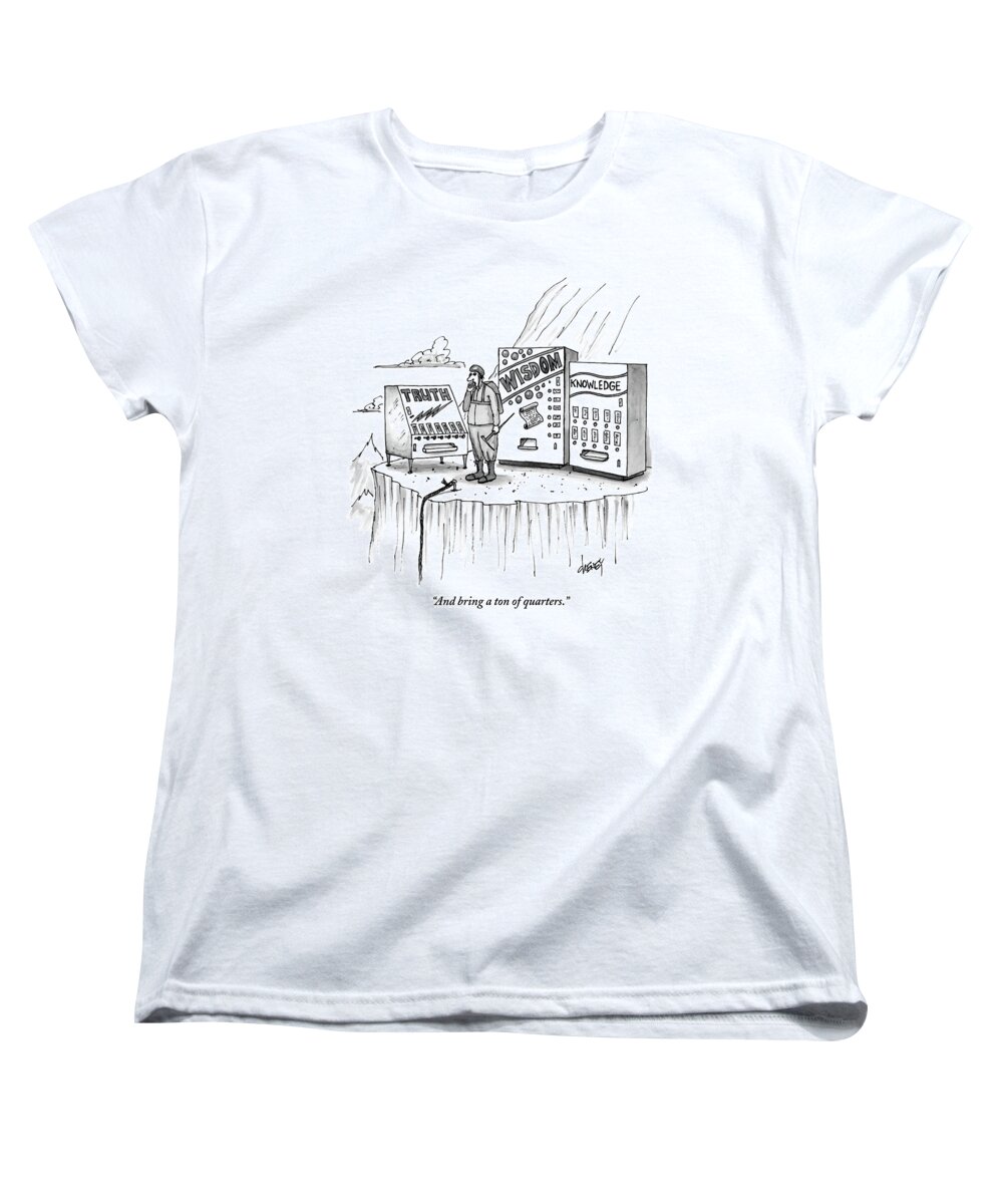 Vending Machines Women's T-Shirt (Standard Fit) featuring the drawing A Climber Stands On A Ledge by Tom Cheney