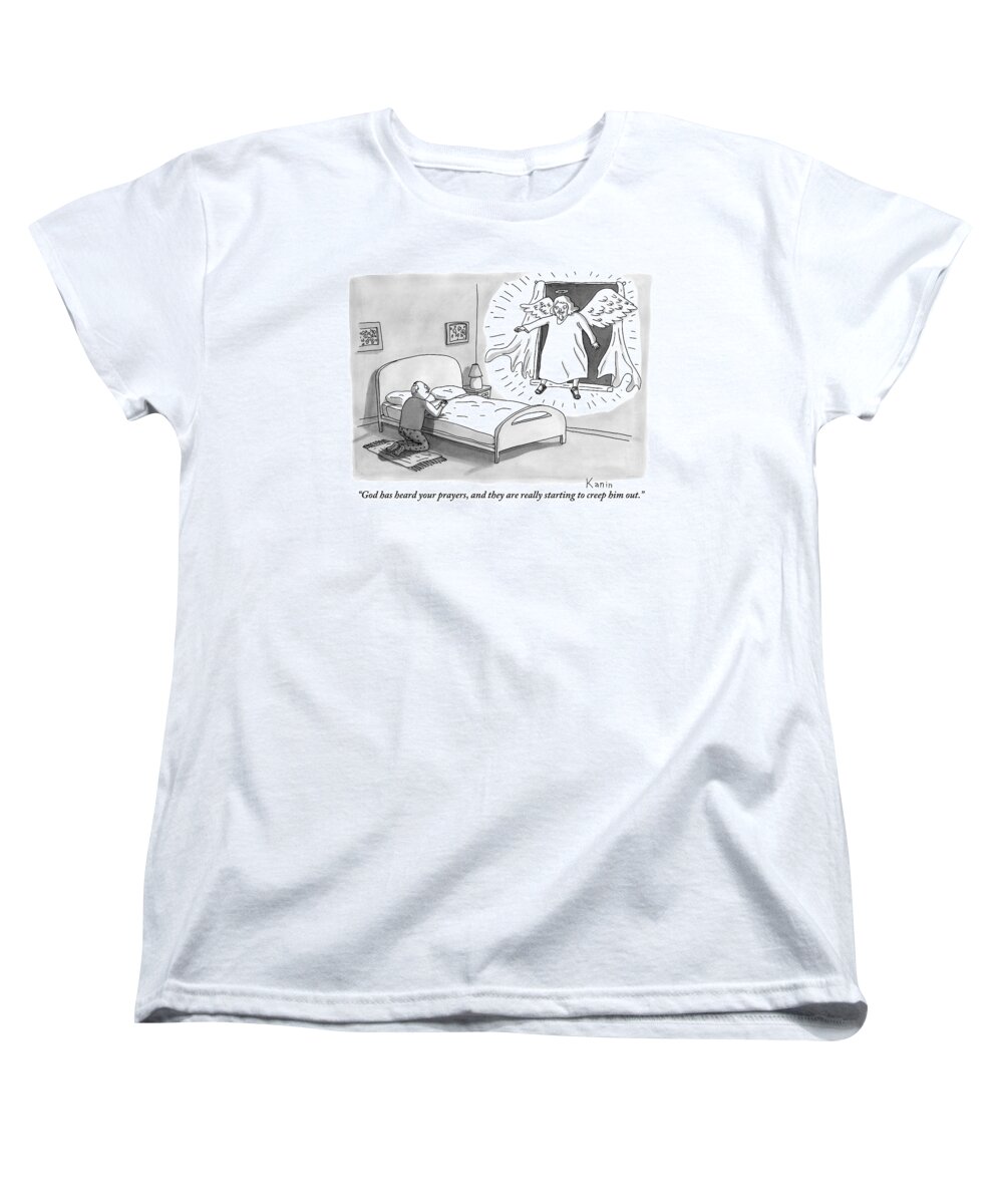 Angel Women's T-Shirt (Standard Fit) featuring the drawing An Angel Is Hovering In The Window Of A Man by Zachary Kanin