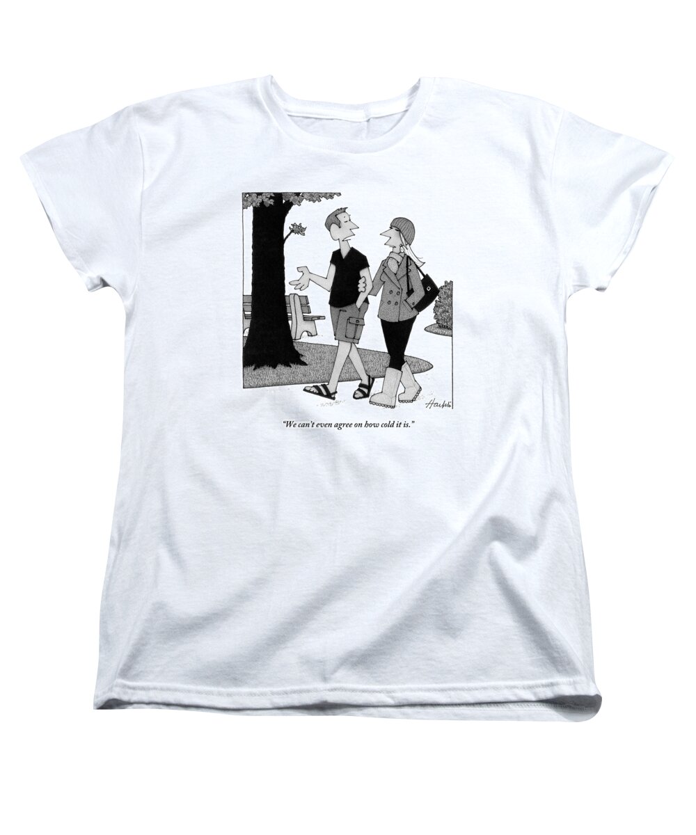 Fights-marital Women's T-Shirt (Standard Fit) featuring the drawing Couple Taking Walk by William Haefeli