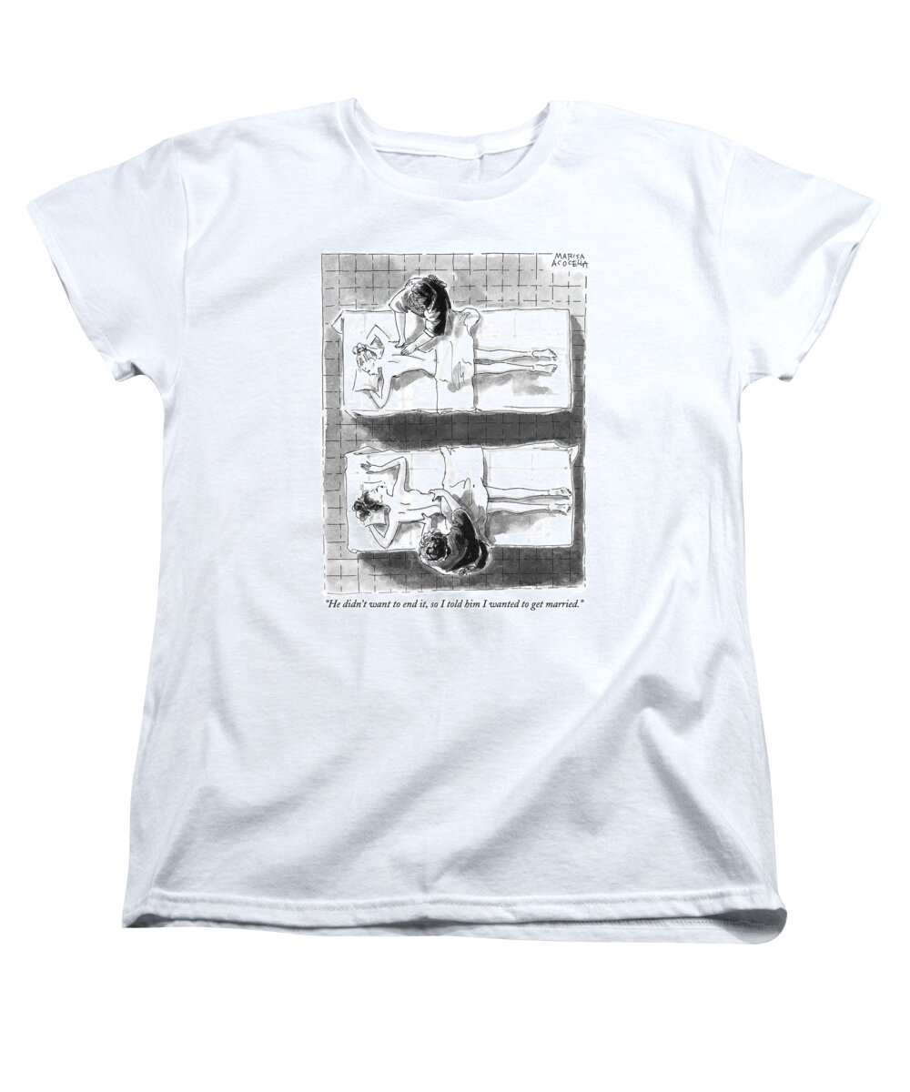 Massage Women's T-Shirt (Standard Fit) featuring the drawing He Didn't Want To End by Marisa Acocella Marchetto