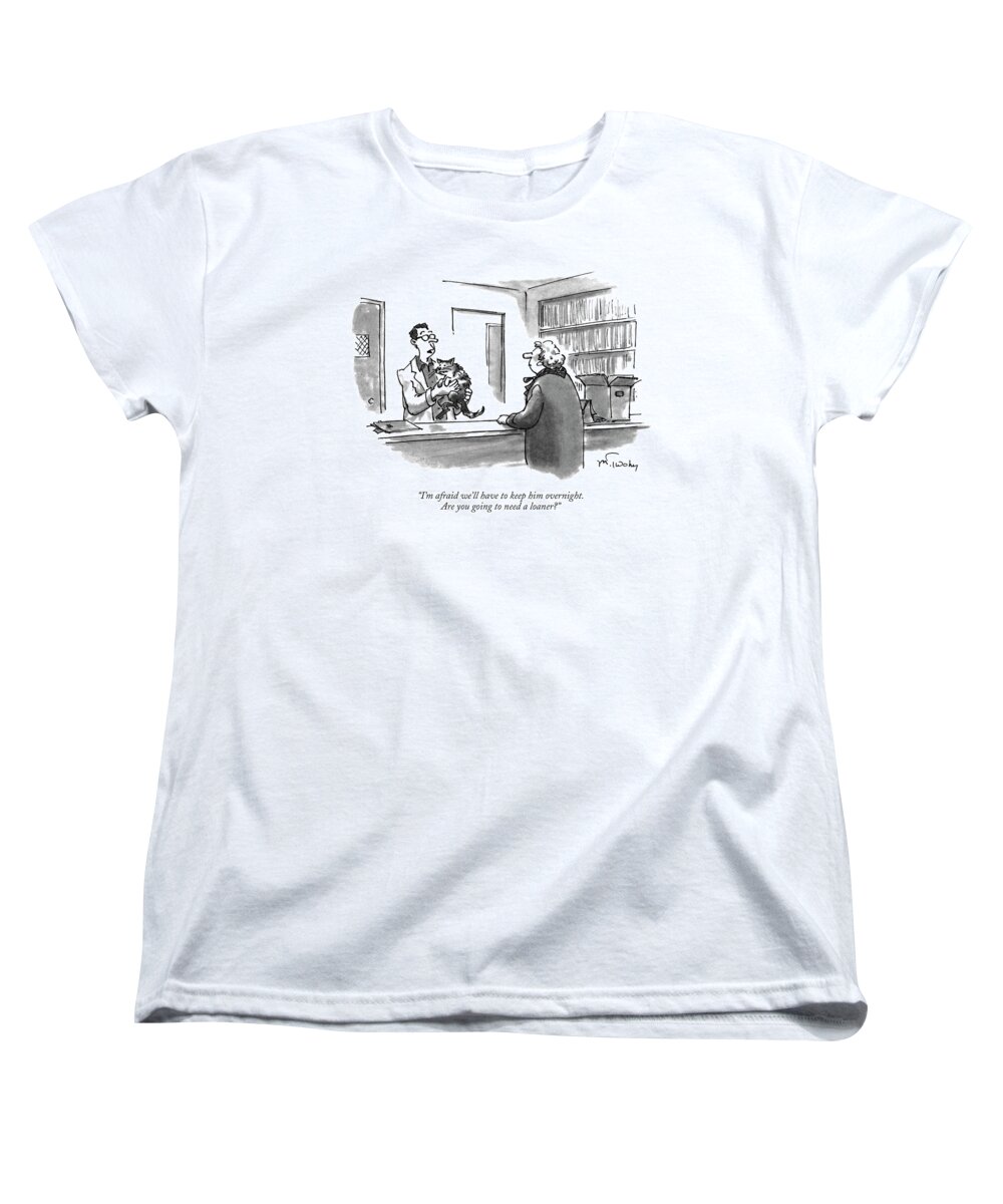 
Animals Women's T-Shirt (Standard Fit) featuring the drawing I'm Afraid We'll Have To Keep Him Overnight by Mike Twohy