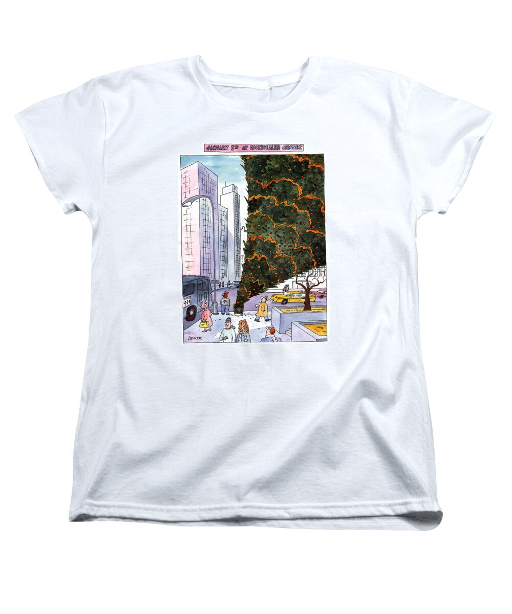 January 3rd At Rockefeller Center
Title: January 3rd At Rockefeller Center. Full-page Color Cartoon Showing The Giant Christmas Tree At Rockefeller Center Turned Upside Down In A Trash Can. Holidays Women's T-Shirt (Standard Fit) featuring the drawing January 3rd At Rockefeller Center by Jack Ziegler