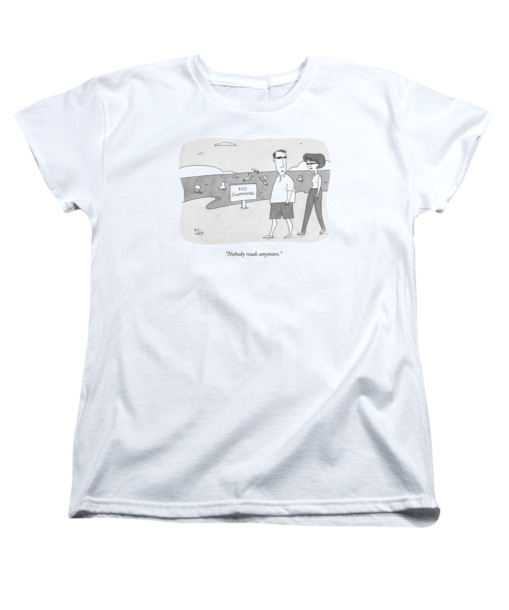 Swimming Women's T-Shirt (Standard Fit) featuring the drawing Nobody Reads Anymore by Peter C. Vey