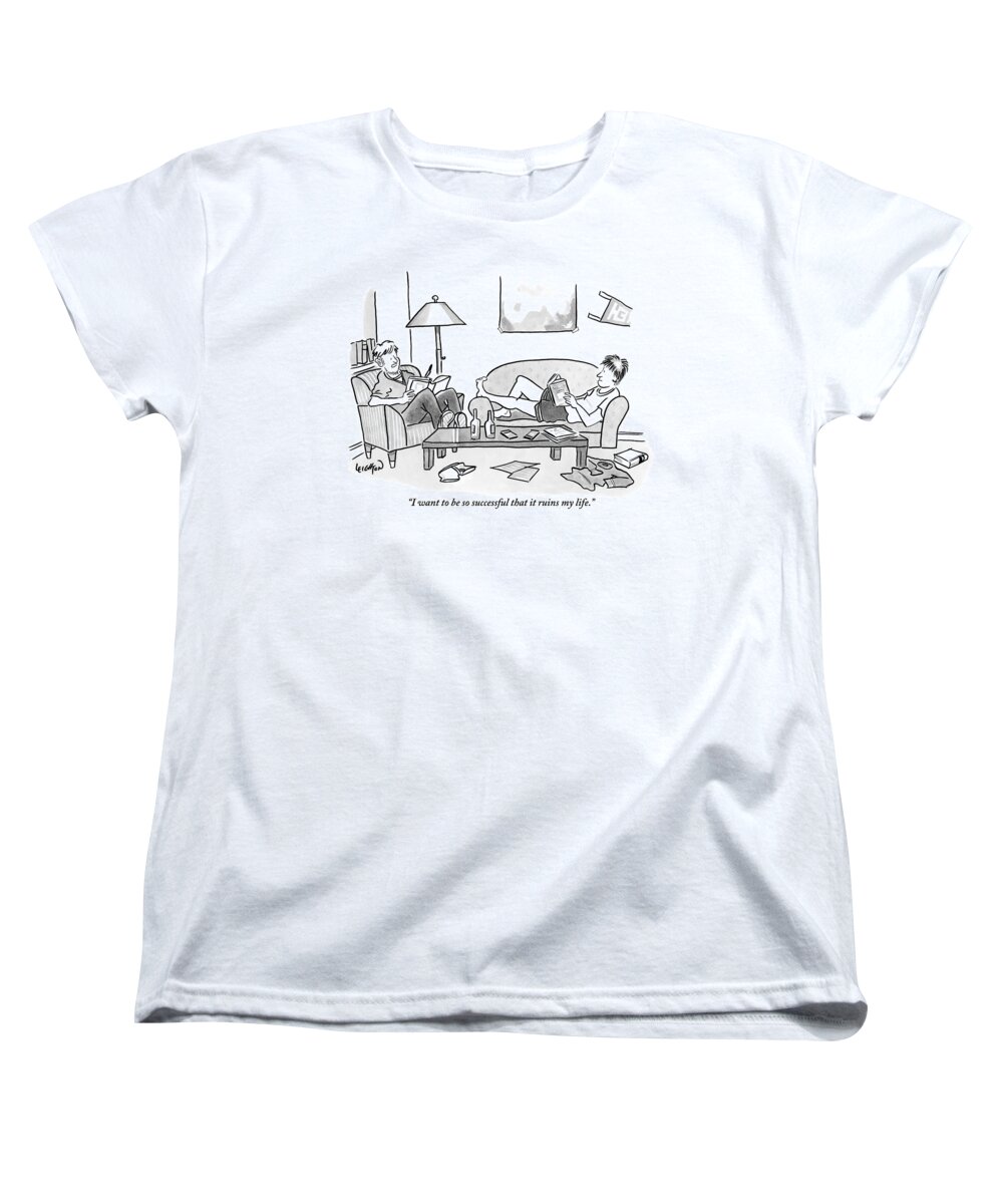 Teen-agers Women's T-Shirt (Standard Fit) featuring the drawing One Teenaged Or College-aged Boy Speaks by Robert Leighton
