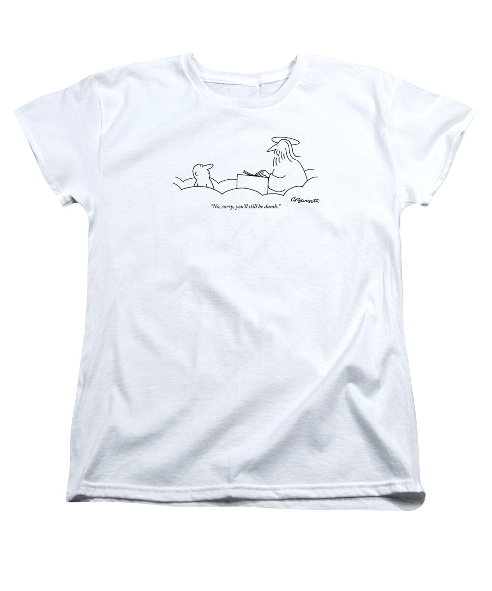 St. Peter Women's T-Shirt (Standard Fit) featuring the drawing St. Peter Talks To A Man At The Pearly Gates by Charles Barsotti