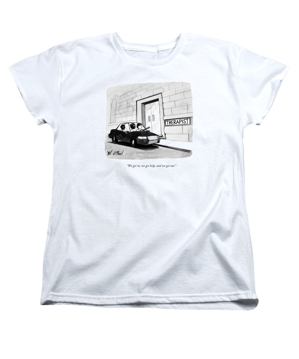 Therapy Women's T-Shirt (Standard Fit) featuring the drawing Three Robbers Sit In A Car Outside A Building by Will McPhail
