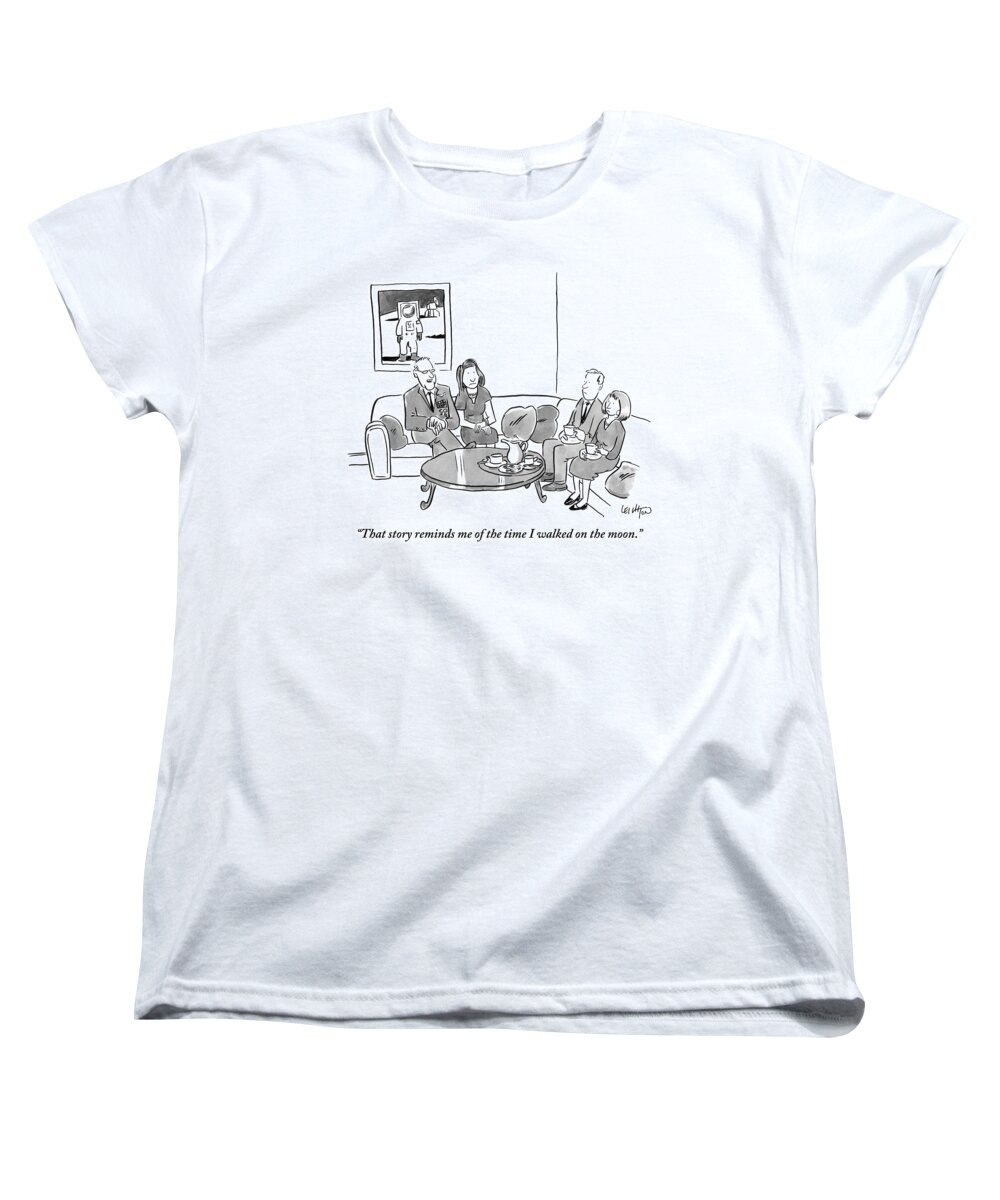 Astronauts Women's T-Shirt (Standard Fit) featuring the drawing Two Couples Sit Drinking Tea In A Living Room by Robert Leighton