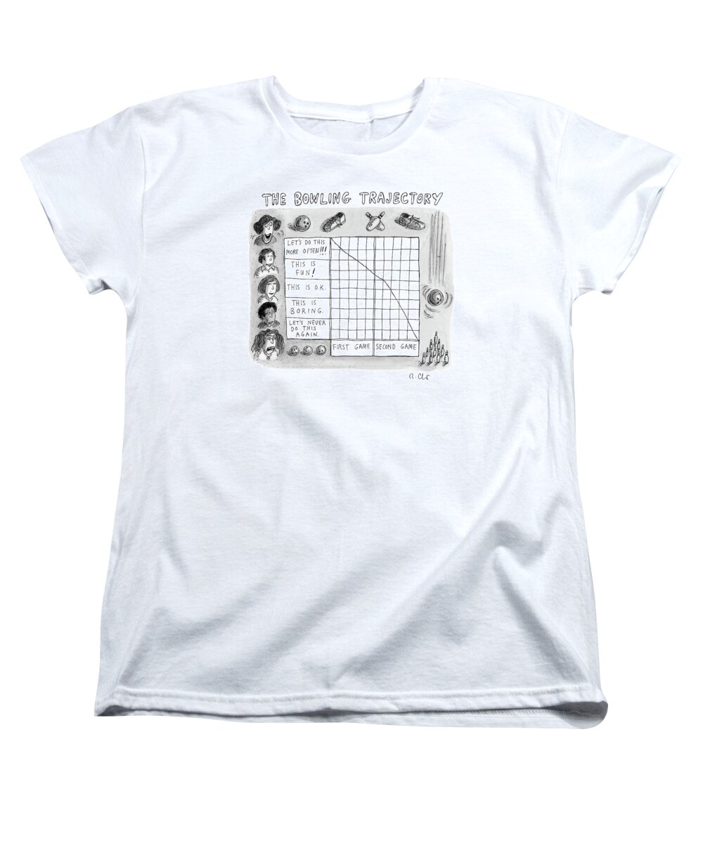 The Bowling Trajectory Bowling Women's T-Shirt (Standard Fit) featuring the drawing Bowling Trajectory by Roz Chast