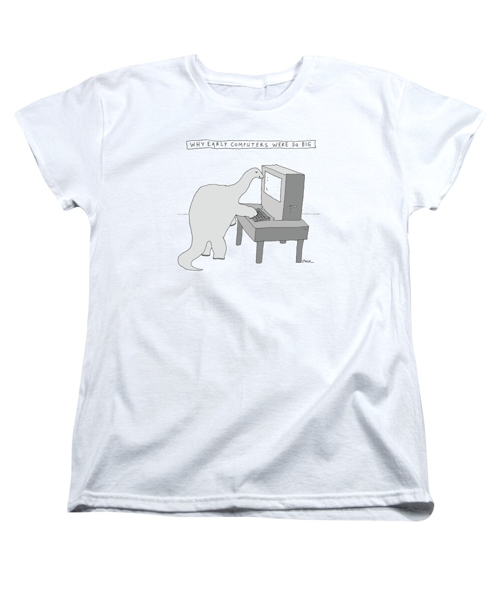 Captionless Women's T-Shirt (Standard Fit) featuring the drawing Early Computers by Liana Finck