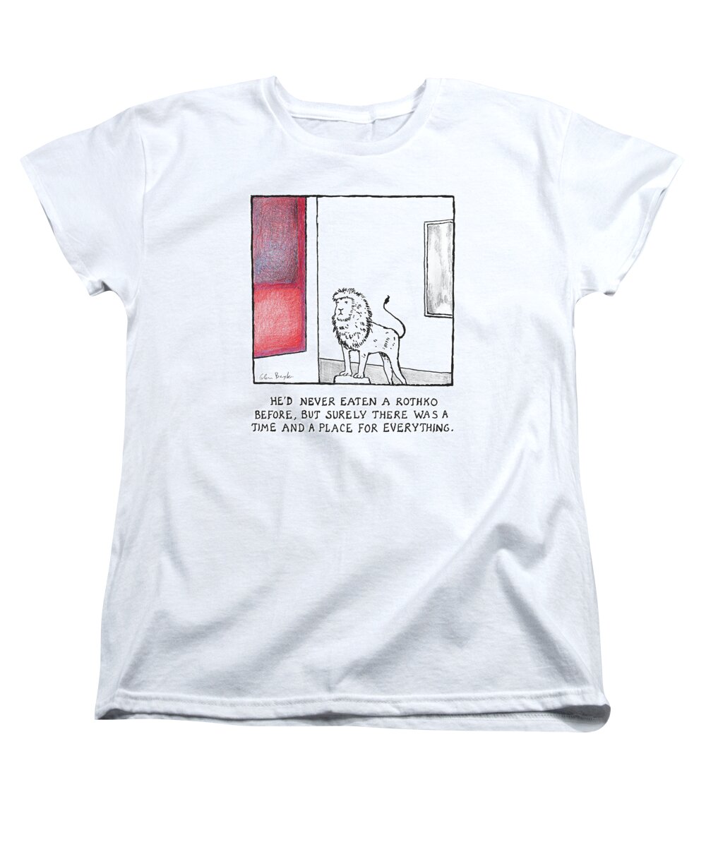 Captionless Women's T-Shirt (Standard Fit) featuring the drawing He'd Never Eaten a Rothko Before by Glen Baxter