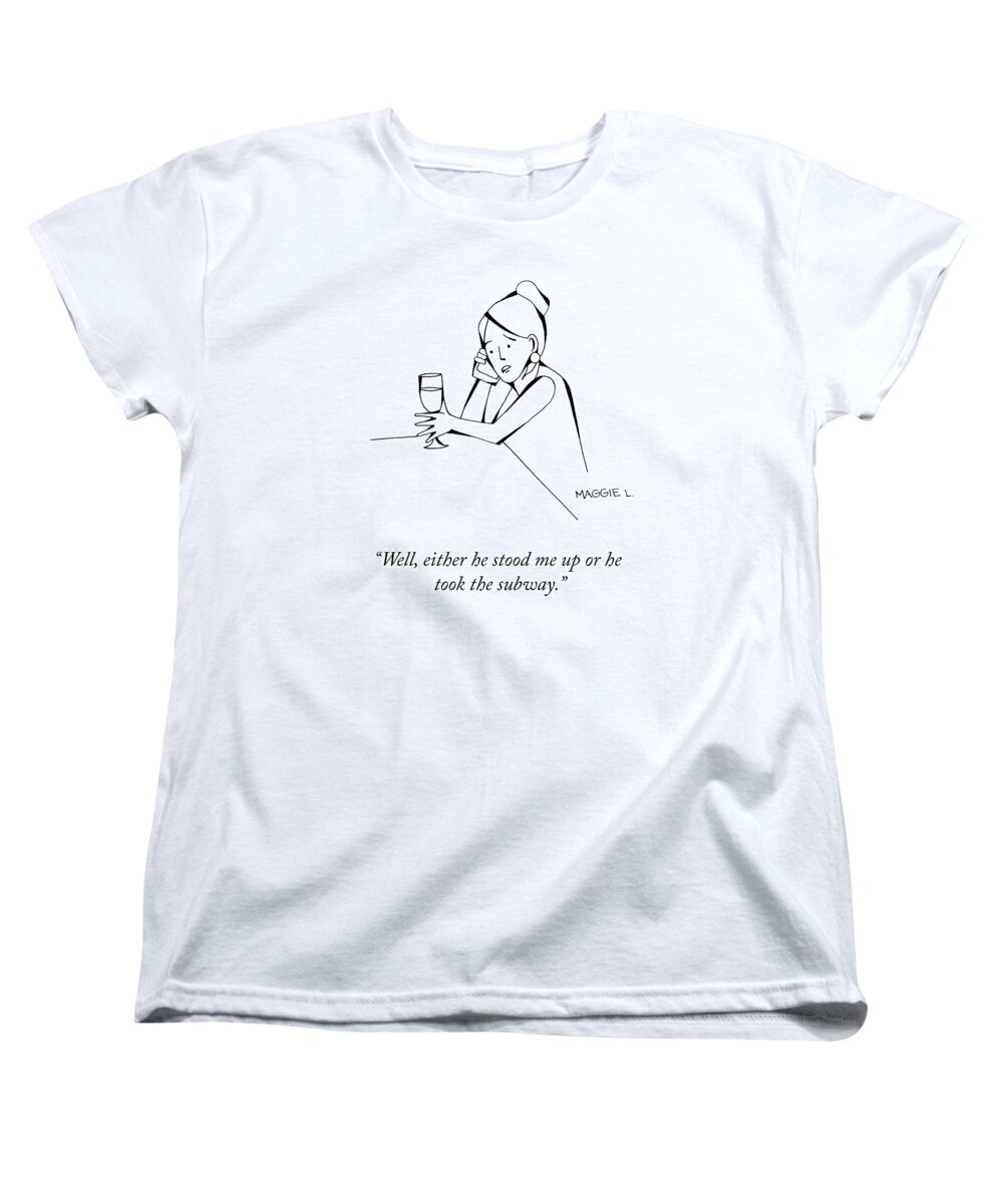 well Women's T-Shirt (Standard Fit) featuring the drawing Maybe He Took the Subway by Maggie Larson