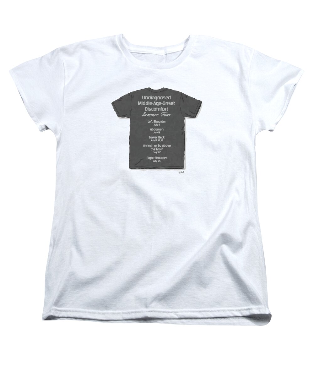 Captionless Women's T-Shirt (Standard Fit) featuring the drawing Middle Age Onset Discomfort by David Ostow