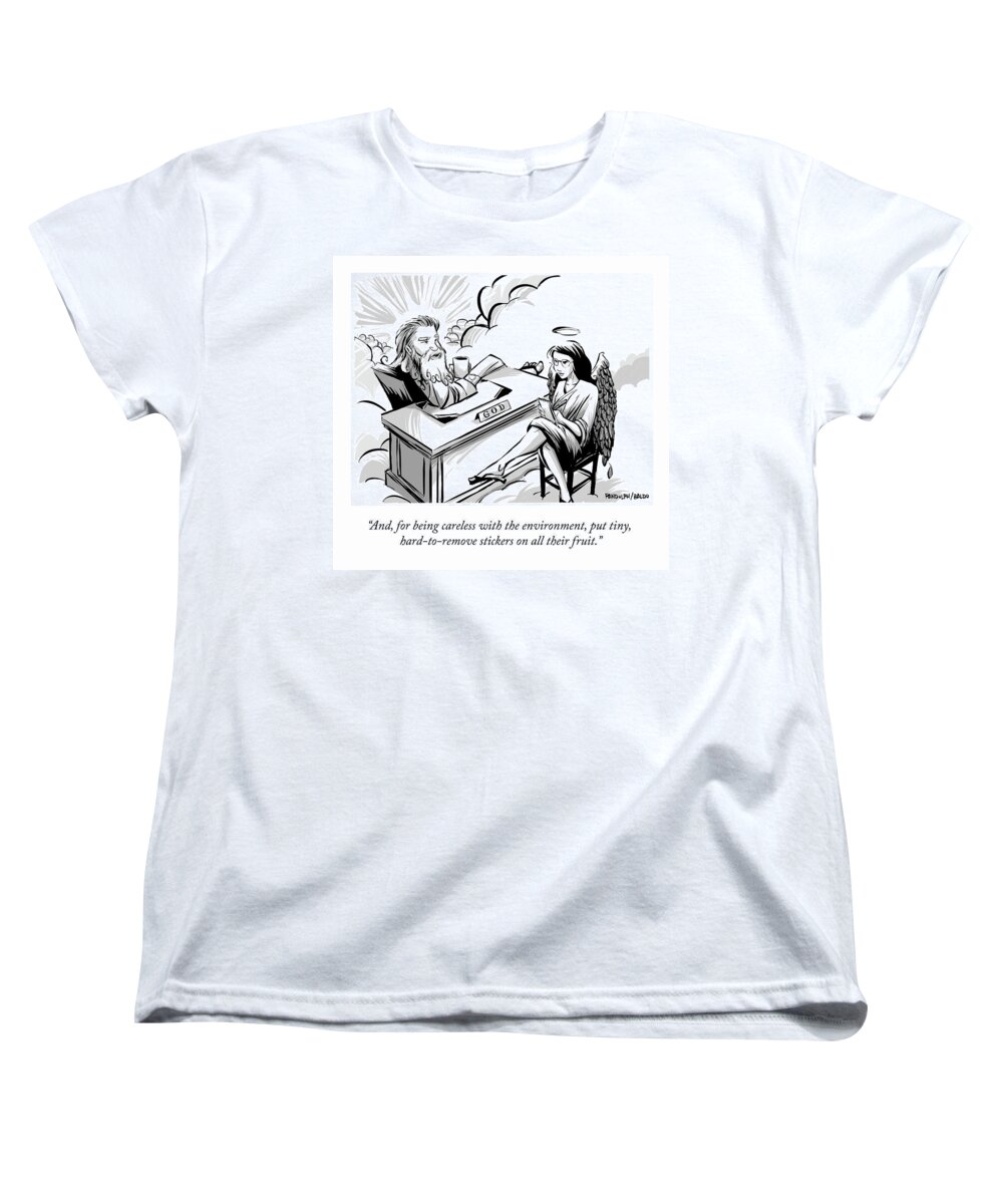 and Women's T-Shirt (Standard Fit) featuring the drawing Tiny Hard-To-Remove Stickers by Corey Pandolph and Craig Baldo