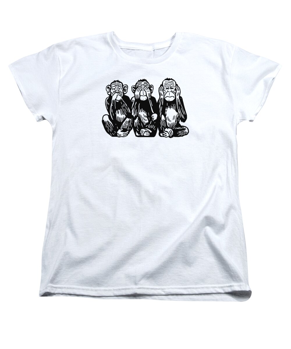 Animal Women's T-Shirt (Standard Fit) featuring the drawing Three Monkeys #5 by CSA Images