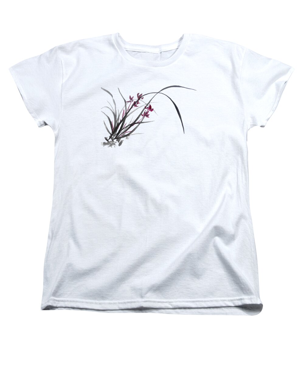 Orchid Women's T-Shirt (Standard Fit) featuring the painting Chinese Orchid - no Cally by Birgit Moldenhauer