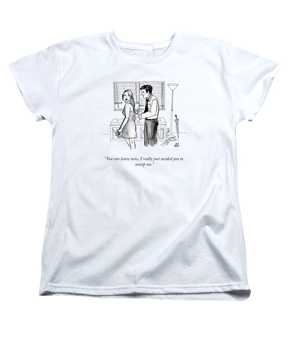 you Can Leave Now. I Really Just Needed You To Unzip Me. Women's T-Shirt (Standard Fit) featuring the drawing You Can Leave Now by Ali Solomon