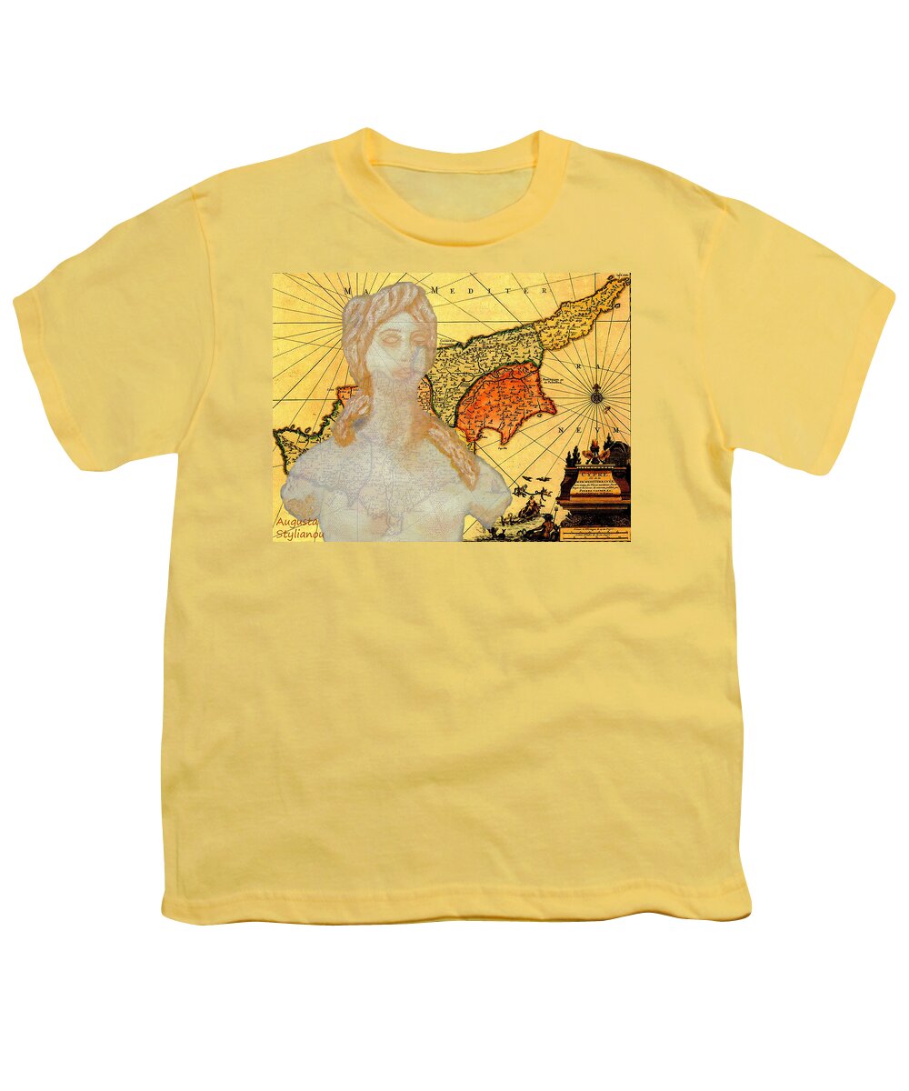 Augusta Stylianou Youth T-Shirt featuring the digital art Ancient Cyprus Map and Aphrodite #30 by Augusta Stylianou