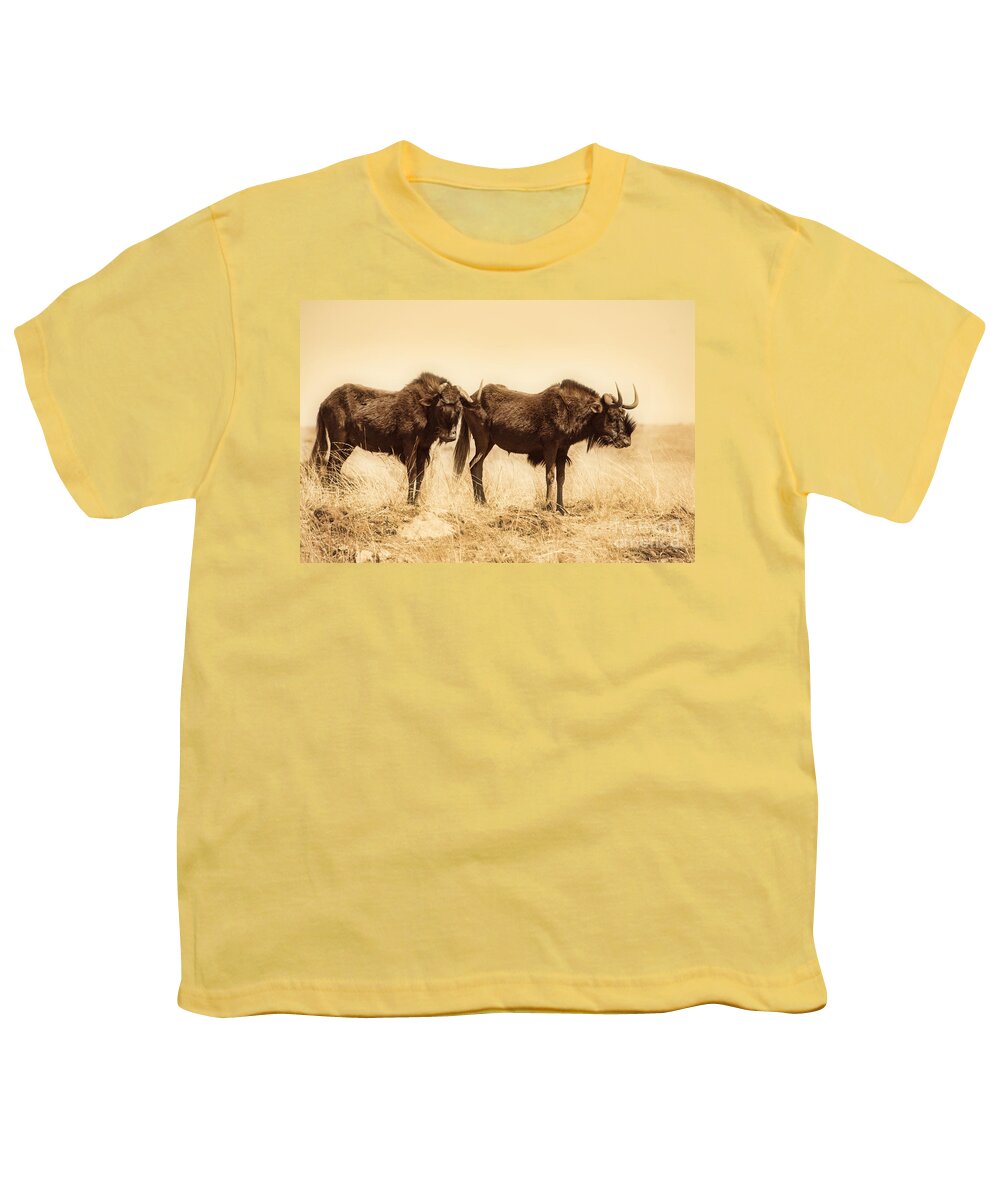 Black Wildebeest Youth T-Shirt featuring the photograph Black Wildebeest-Africa V2 by Douglas Barnard