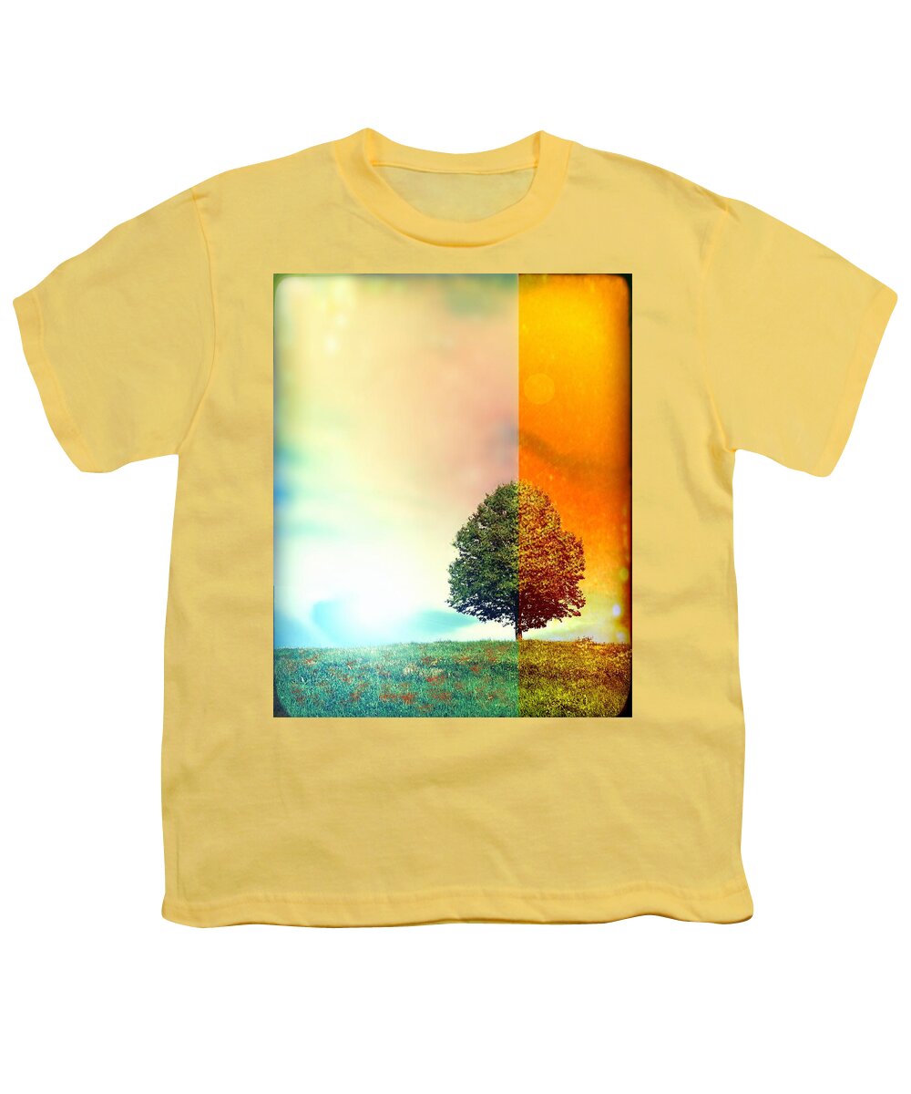 Tree Youth T-Shirt featuring the digital art Change of the Seasons - The Moment when Summer meets with Fall by Lilia S