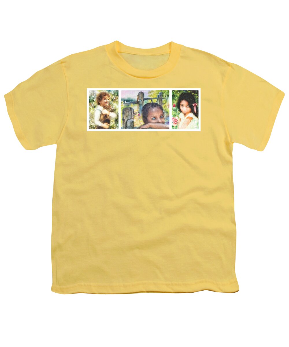 Childhood Triptic Youth T-Shirt featuring the painting Childhood Triptic by Mo T