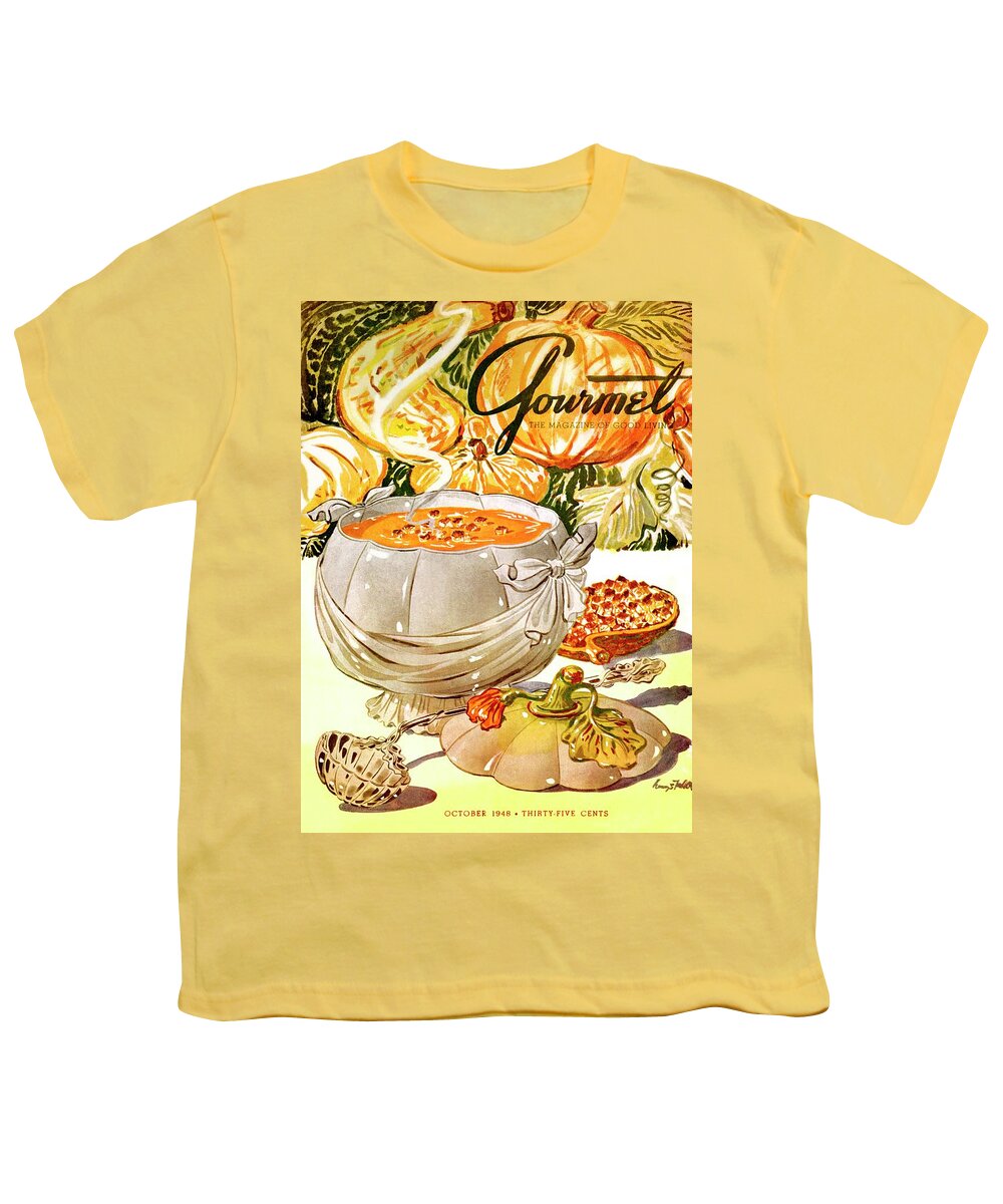 Food Youth T-Shirt featuring the photograph Gourmet Cover Of Pumpkin Soup by Henry Stahlhut