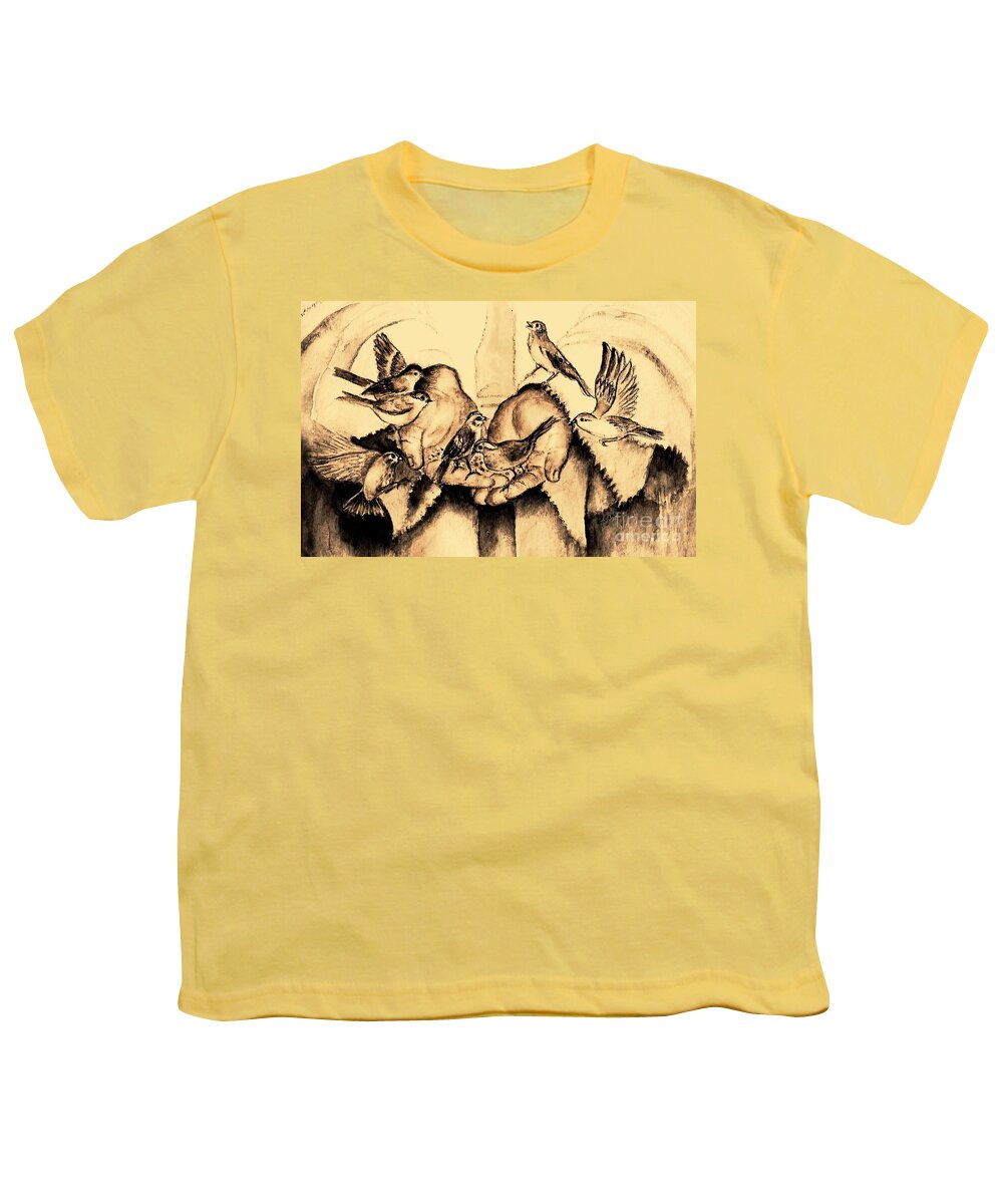 Birds Youth T-Shirt featuring the painting How Much He Cares For You by Hazel Holland