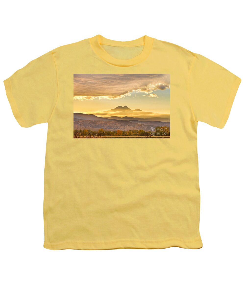 Longs Peak Youth T-Shirt featuring the photograph Longs Peak Autumn Sunset by James BO Insogna